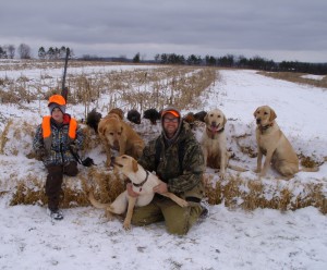 Bob and Mike with Luke, Babe andMas after a March 2013 upland hunt at Wood Crest Point